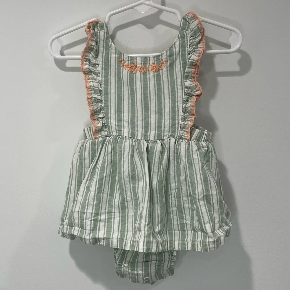 KIDS: Carter’s Just One You Baby Girls' Linen Striped Romper in Green